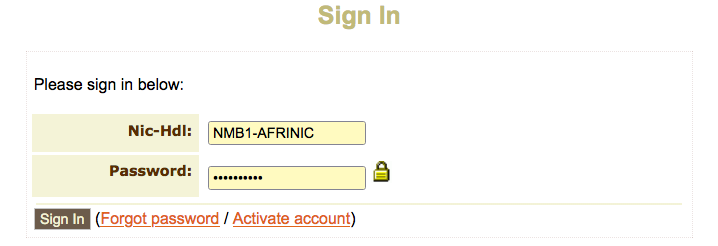 Figure 1: Login on MyAFRINIC