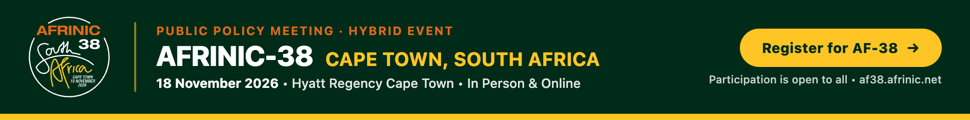AFRINIC-38 — Cape Town, South Africa · 18 November 2026 | Register Now at af38.afrinic.net