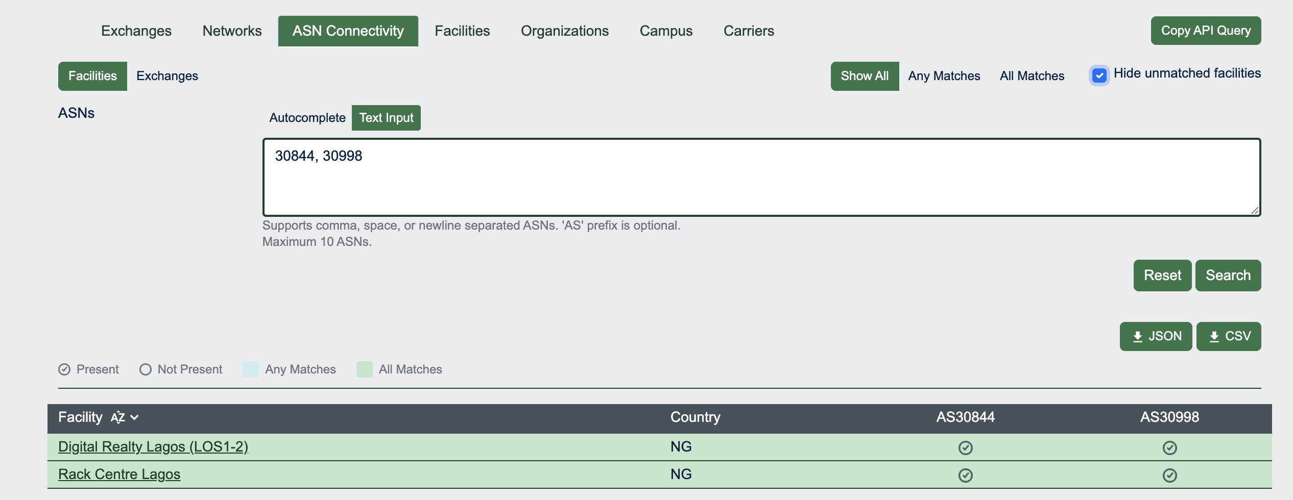 PeeringDB Improved ASN Comparison in Advanced Search